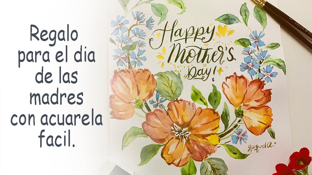Corona de flores. 2.2 Tarjeta para el día de las madres. Acuarela p.principiantes fácil paso a paso