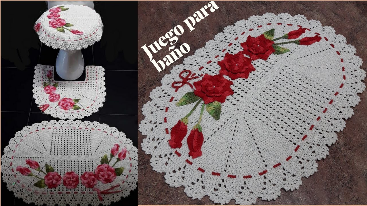 Juego de baño a crochet. Cómo hacer una alfombra oval a crochet con flores.