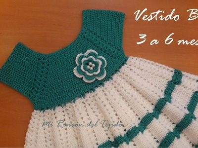 Vestido Bebe a Crochet (Ganchillo) 3 a 6 meses tutorial paso a paso gratis. Parte 1 de 2.