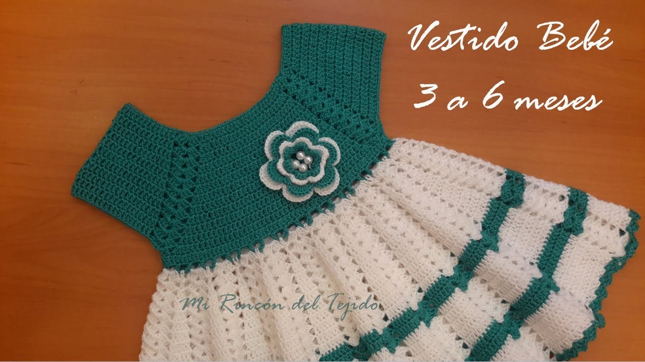 Vestido Bebe a Crochet (Ganchillo) 3 a 6 meses tutorial paso a paso gratis. Parte 1 de 2.