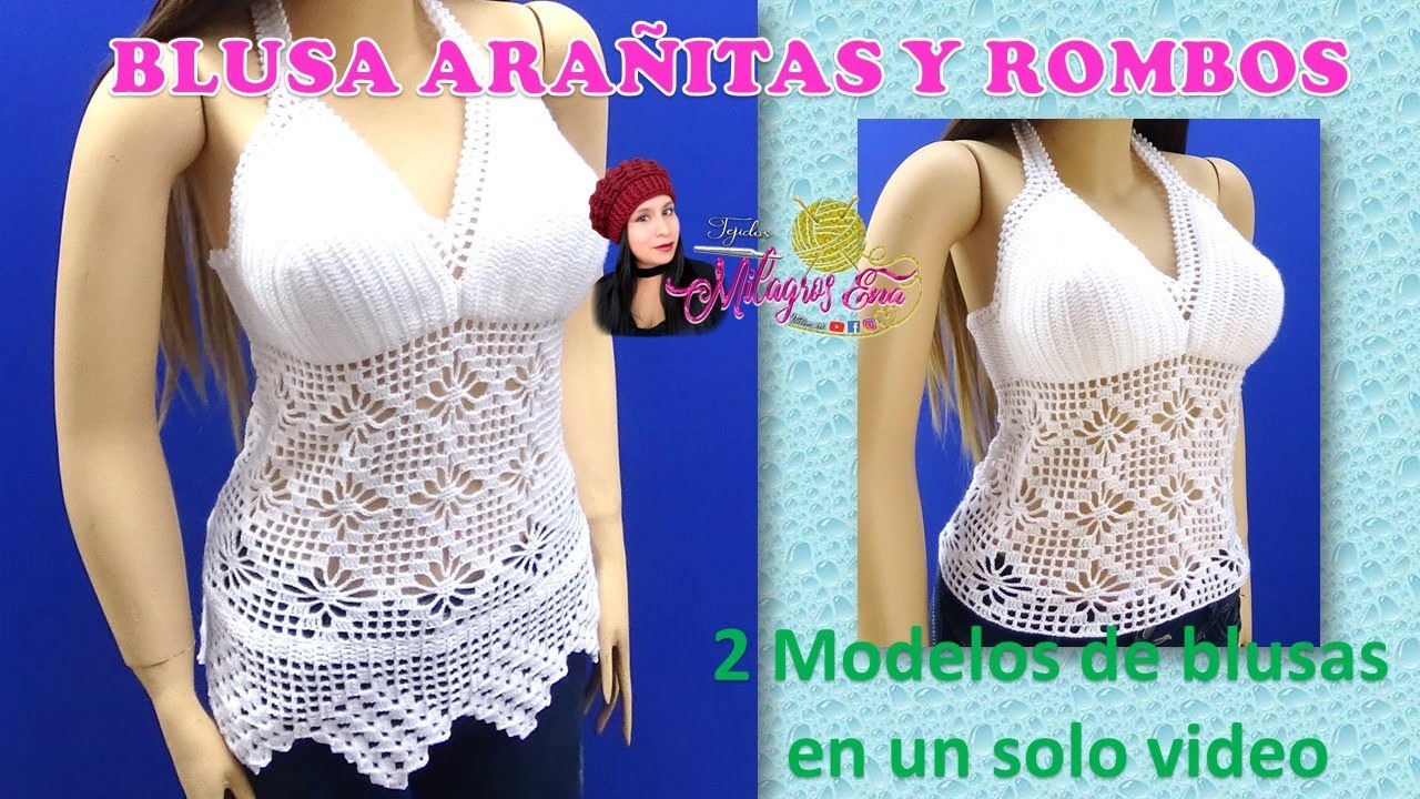 ZURDOS: 2 dos modelos de blusas tejidos a crochet en punto Arañitas con Rombos