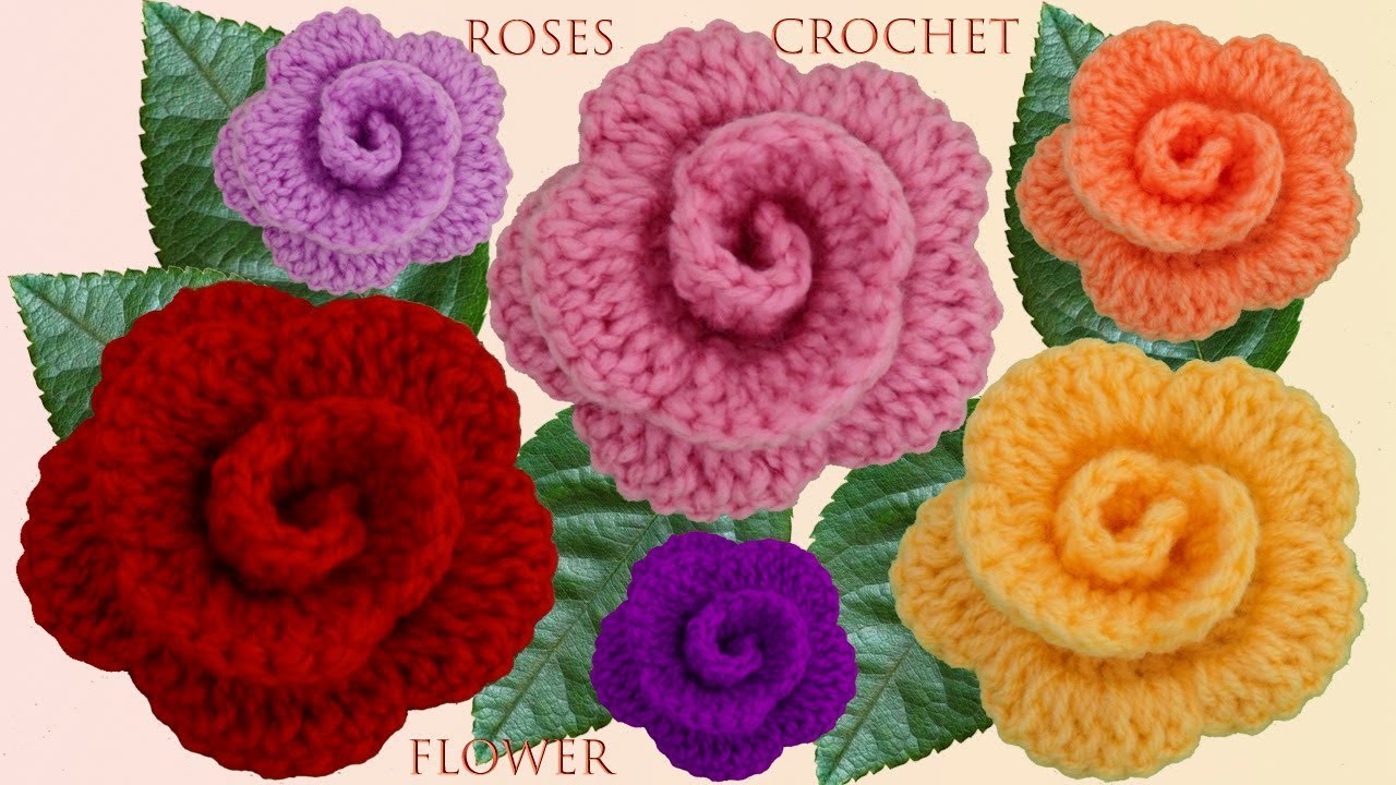 Como hacer Flores rosas a Crochet ganchillo fácil de tejer para principiantes