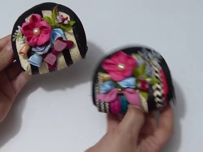 Flores pequeñas de Cinta y Flores prefabricadas para decorar Manualidades (Monedero)