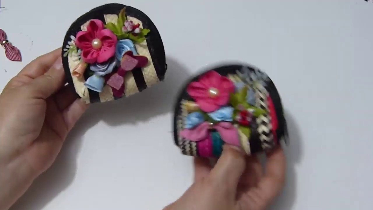 Flores pequeñas de Cinta y Flores prefabricadas para decorar Manualidades (Monedero)