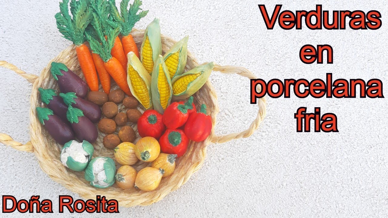 Verduras en PORCELANA FRIA  : Como PINTAR porcelana fria : Manualidades Faciles : CANASTO de cuerda