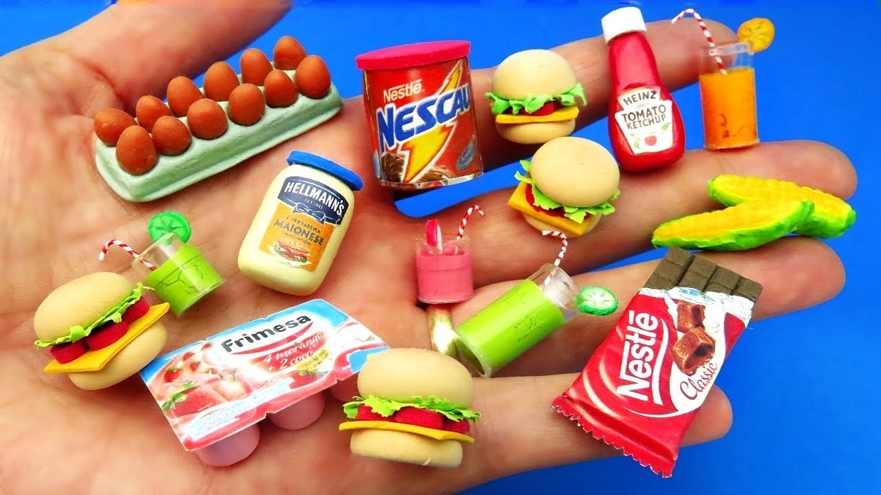 10 Diy Miniaturas de Comidas Realistas Como Fazer Katchup Maionese Hamburguer Barbie Hacks Mini Food