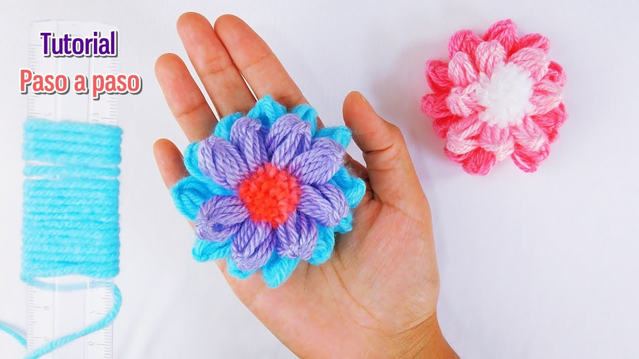 Como hacer Flores de lana con regla. Fácil , explicado paso a paso.Hand Embroidery Amazing Trick