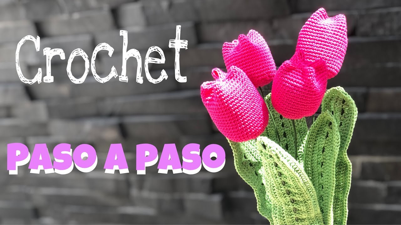???? Como tejer TULIPAN y HOJA  Paso a Paso Ganchillo, Crochet Tulip Flower DIY Muy fácil y Muy Rápido????