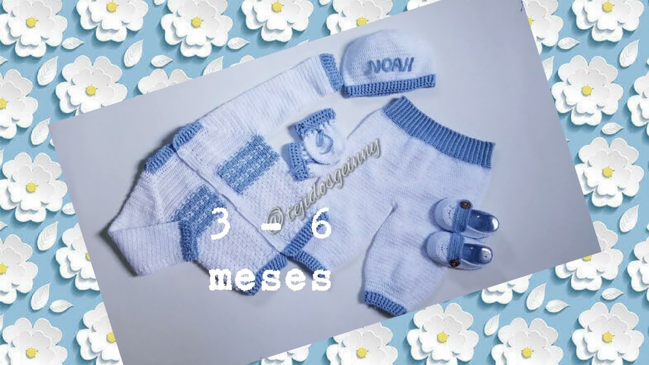 Pantalón mangas largas tejido a crochet para bebes de (3-6) meses