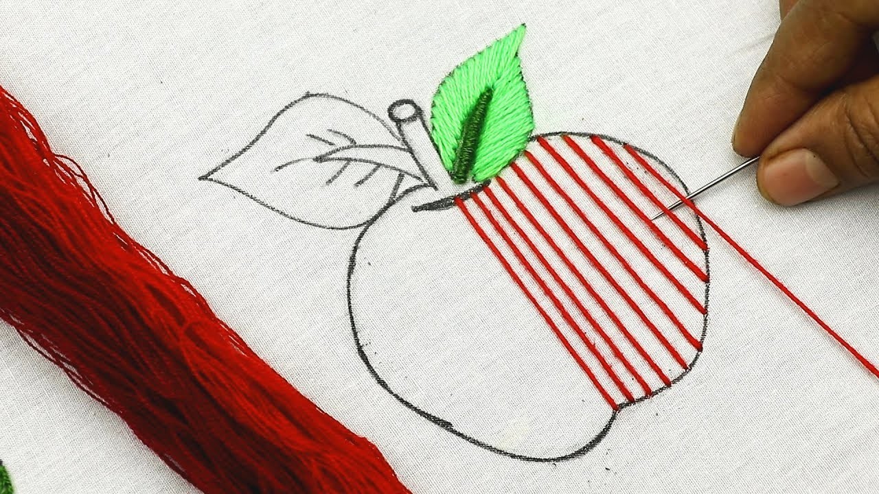 Bordado fantasía: Manzana (puntadas fáciles)????hand embroidery pattern of an apple with easy stitches