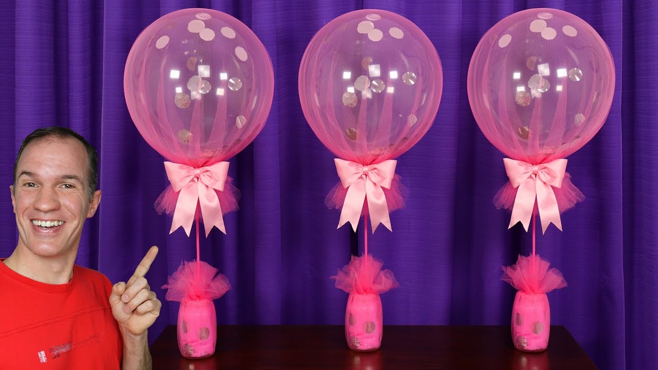 CENTROS DE MESA PARA BAUTIZO - centros de mesa con globos y tul - decoracion con globos - gustavo gg