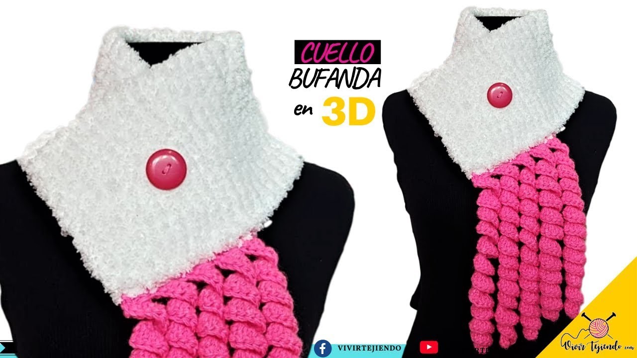 Cuello Bufanda en 3D Texturizado a Dos AGUJAS con Rulos a Crochet | Vivirtejiendo