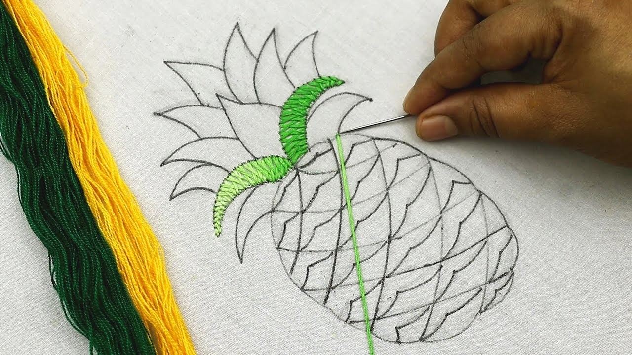 Hand embroidery designs of a pineapple pattern ???? Bordado fantasía : Piña (Fácil)