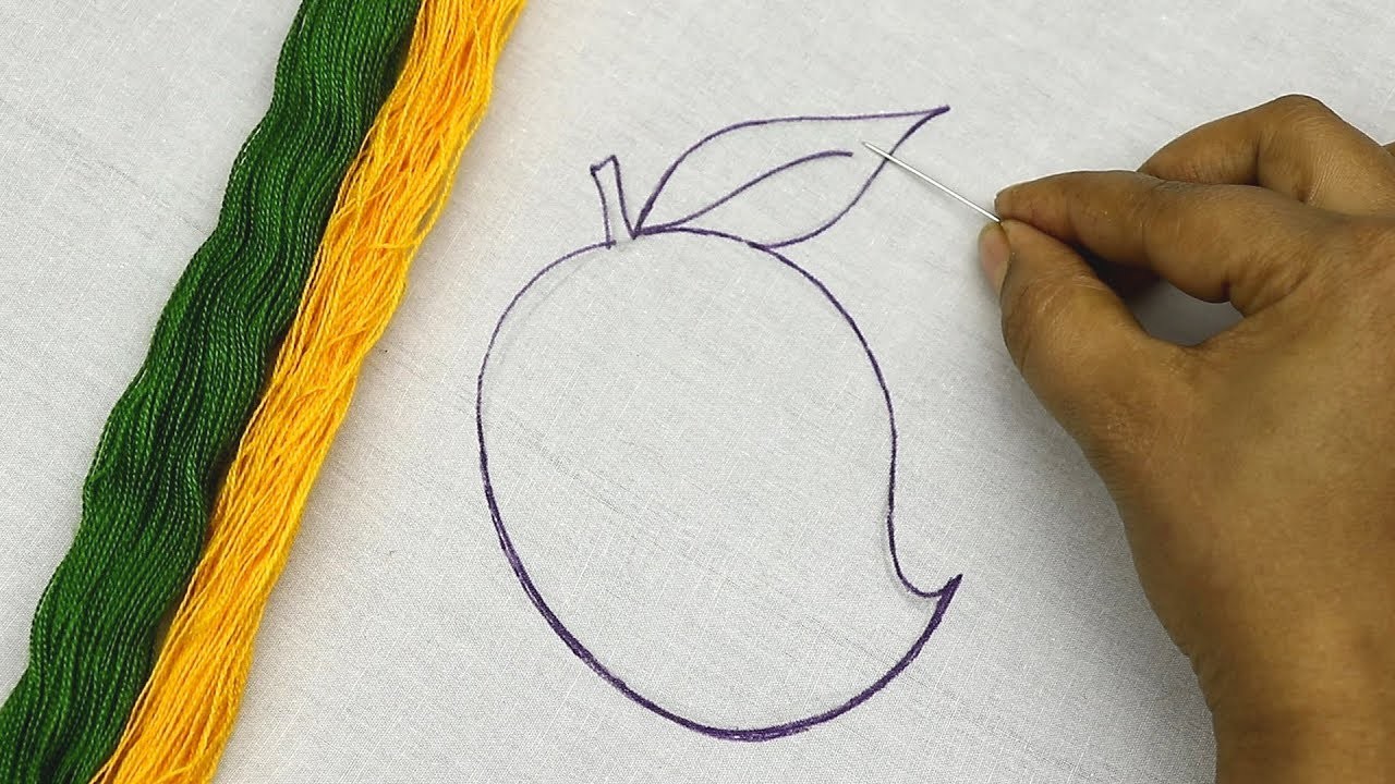 Hand embroidery pattern of Mango | Bordado fantasía : Mango (Fácil) | Fruits embroidery