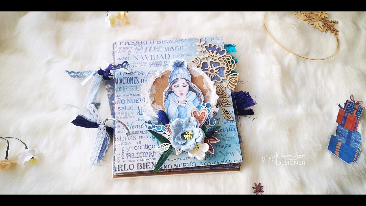 VIDEO Tutorial minialbum invernal. Scrapbooking. Kora projects.