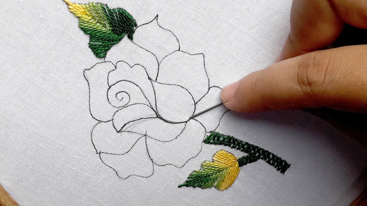 Amazing hand embroidery rose ???? Rose flower embroidery design ???? Bordado fantasía : Rosa (fácil)