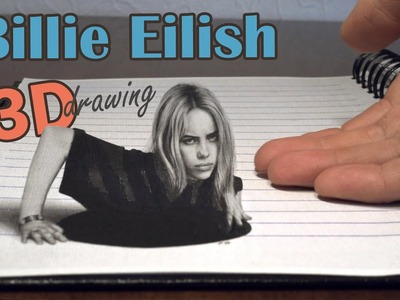 Billie Eilish dibujo al óleo en 3D sobre papel. Ella sale del hoyo