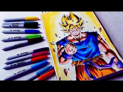 Como Dibujar a Goku SSJ Estilo Antiguo Paso a Paso | con colores escolares !!