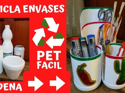COMO HACER ORGANIZADOR DE ESCRITORIO Reciclando Botellas PET - Manualidades Caseras Fácil y Barata