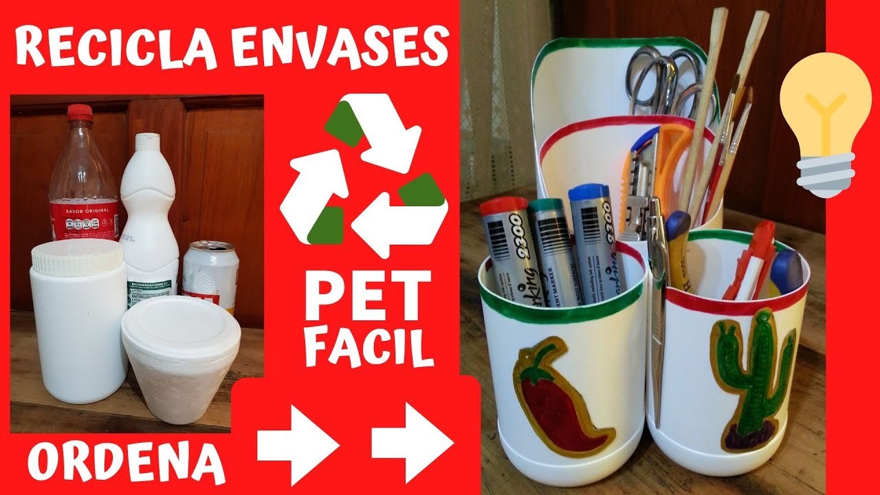 COMO HACER ORGANIZADOR DE ESCRITORIO Reciclando Botellas PET - Manualidades Caseras Fácil y Barata