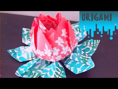Flor de loto papel origami , decoración de habitación, idea para regalo