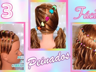 3 Peinados FACILES Y Bonitos para Niñas con Ligas | Trenzas de Colores Fáciles y Rápidos.
