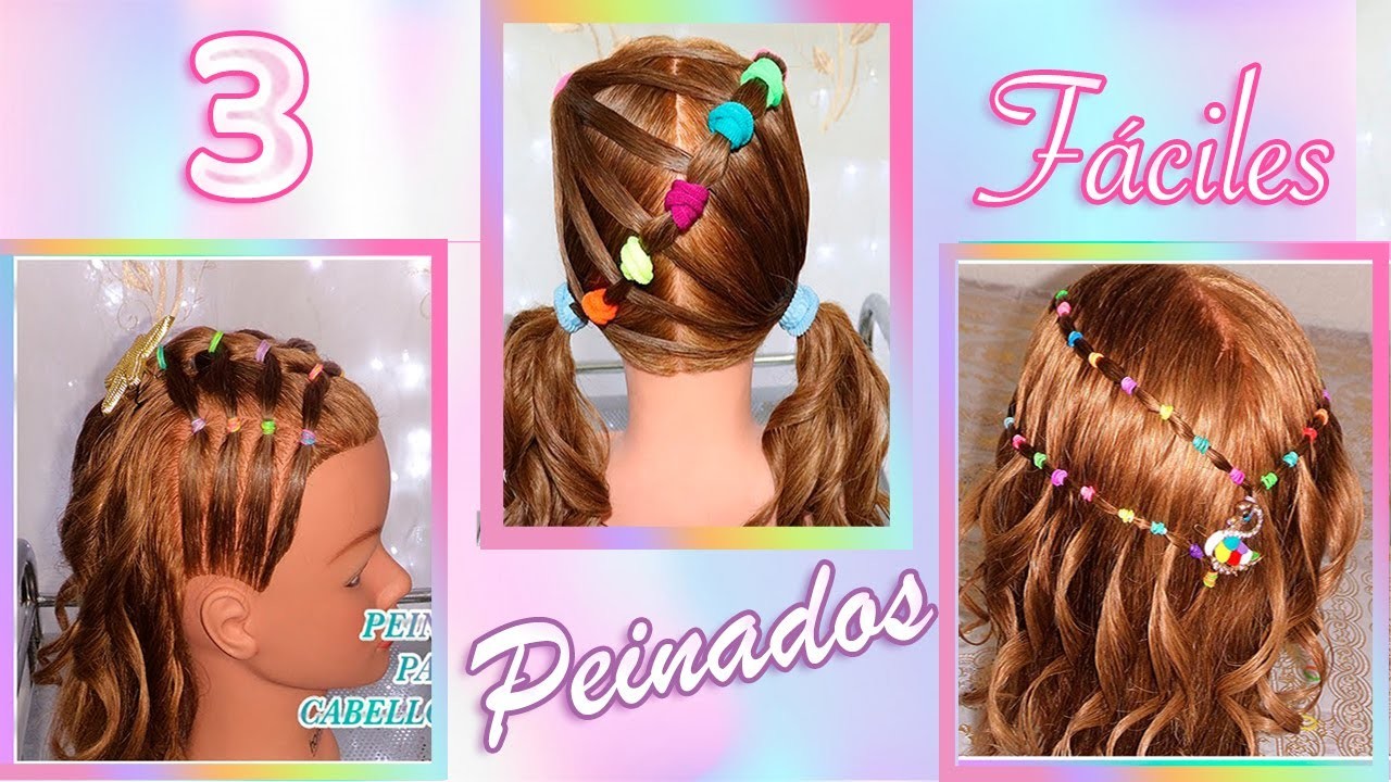 3 Peinados FACILES Y Bonitos para Niñas con Ligas | Trenzas de Colores Fáciles y Rápidos.