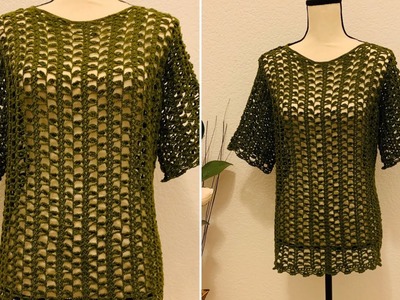 Blusa tejida a crochet color verde tutorial paso a paso