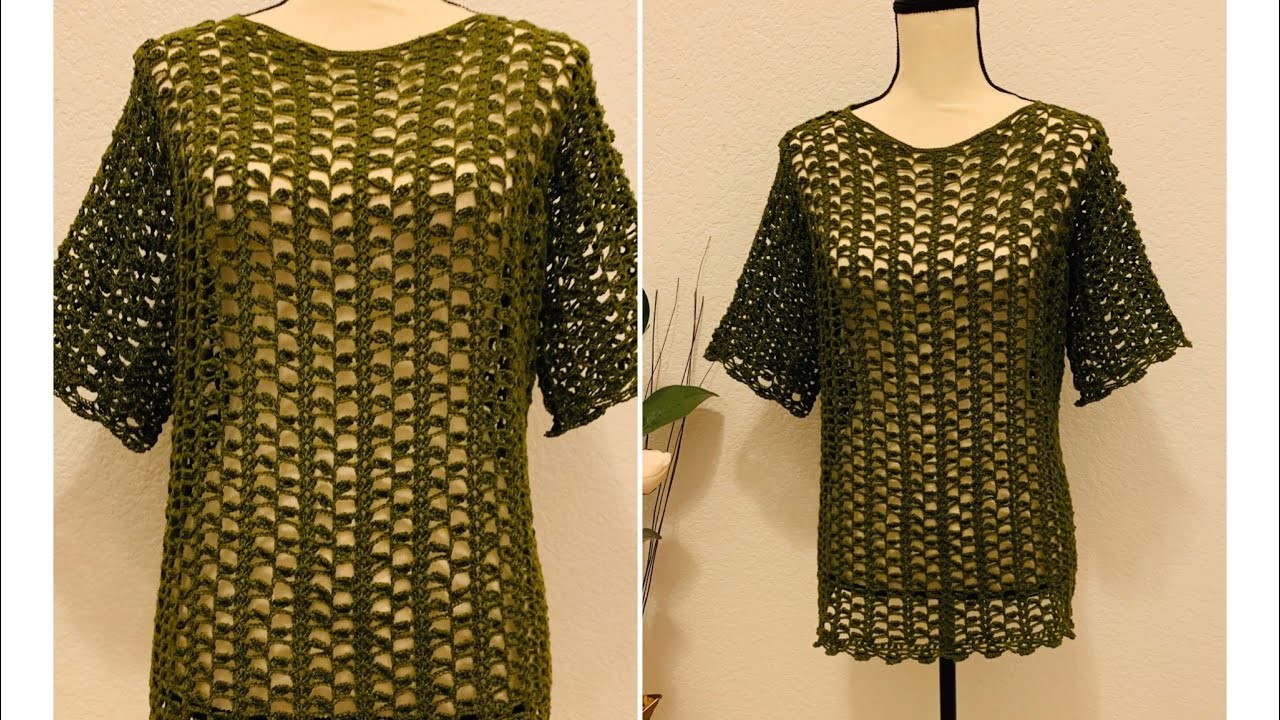 Blusa tejida a crochet color verde tutorial paso a paso