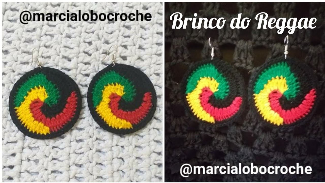 Brinco de croche do "Reggae" tutorial passo a passo fácil e rápido de fazer. # marcialobocroche