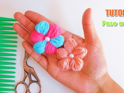 Como hacer Flores de lana con peine. Fácil , explicado paso a paso.Hand Embroidery Amazing Trick