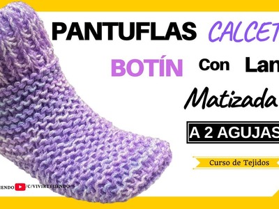 ✅ Moda Pantuflas Calcetines a 2 AGUJAS – ???? Tejiendo Paso a Paso Babuchas - Multicolor