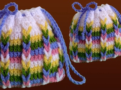 Bolso morralito fácil tejido paso a paso a Crochet Punto 3D trenzas de colores para principiantes