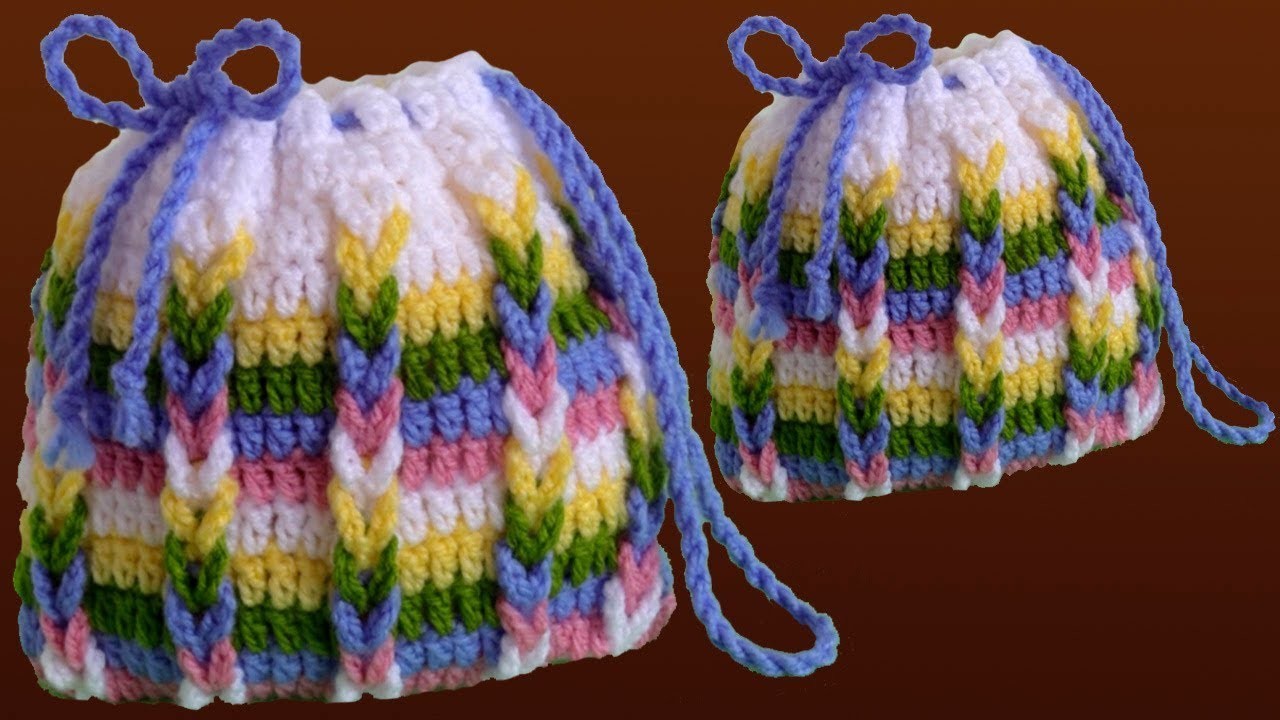 Bolso morralito fácil tejido paso a paso a Crochet Punto 3D trenzas de colores para principiantes
