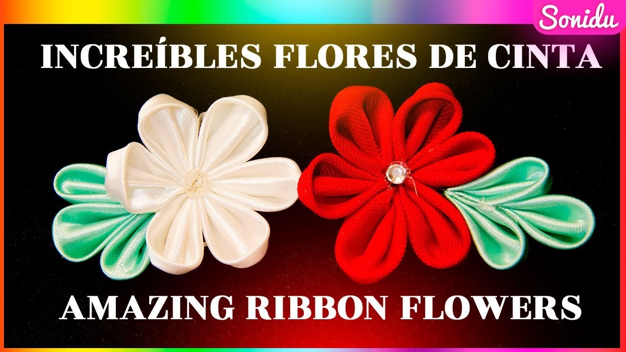 Como Hacer Flores con Cinta Fáciles | DIY Ribbon Flowers Tutorial