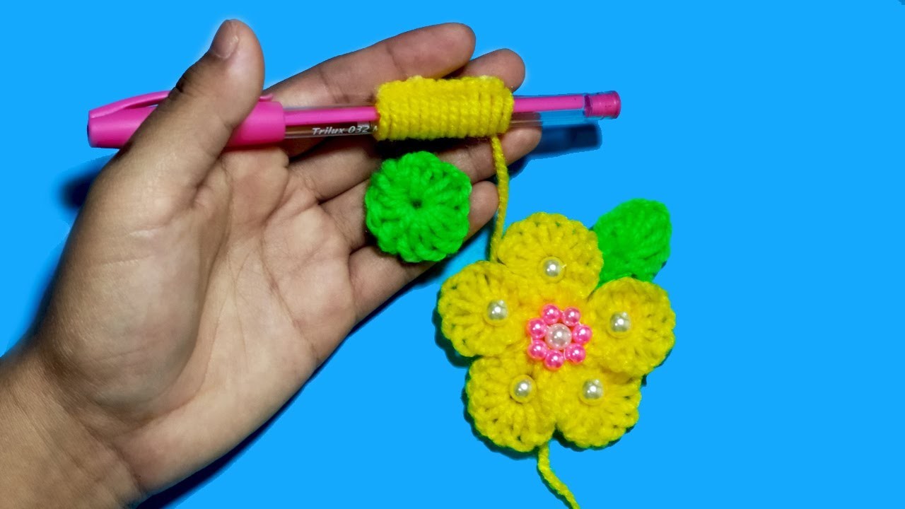 CÓMO HACER FLORES DE LANA CON UN LÁPIZ MUY FÁCIL - Easy flower embroidery trick  - Ideas Fantásticas