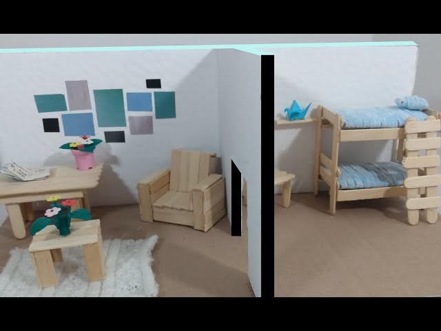 Como hacer muebles miniatura con palitos de paleta 2