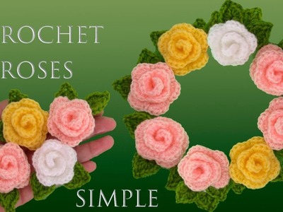Como hacer rosas 3D en miniatura con hojas a Crochet tejidas paso a paso