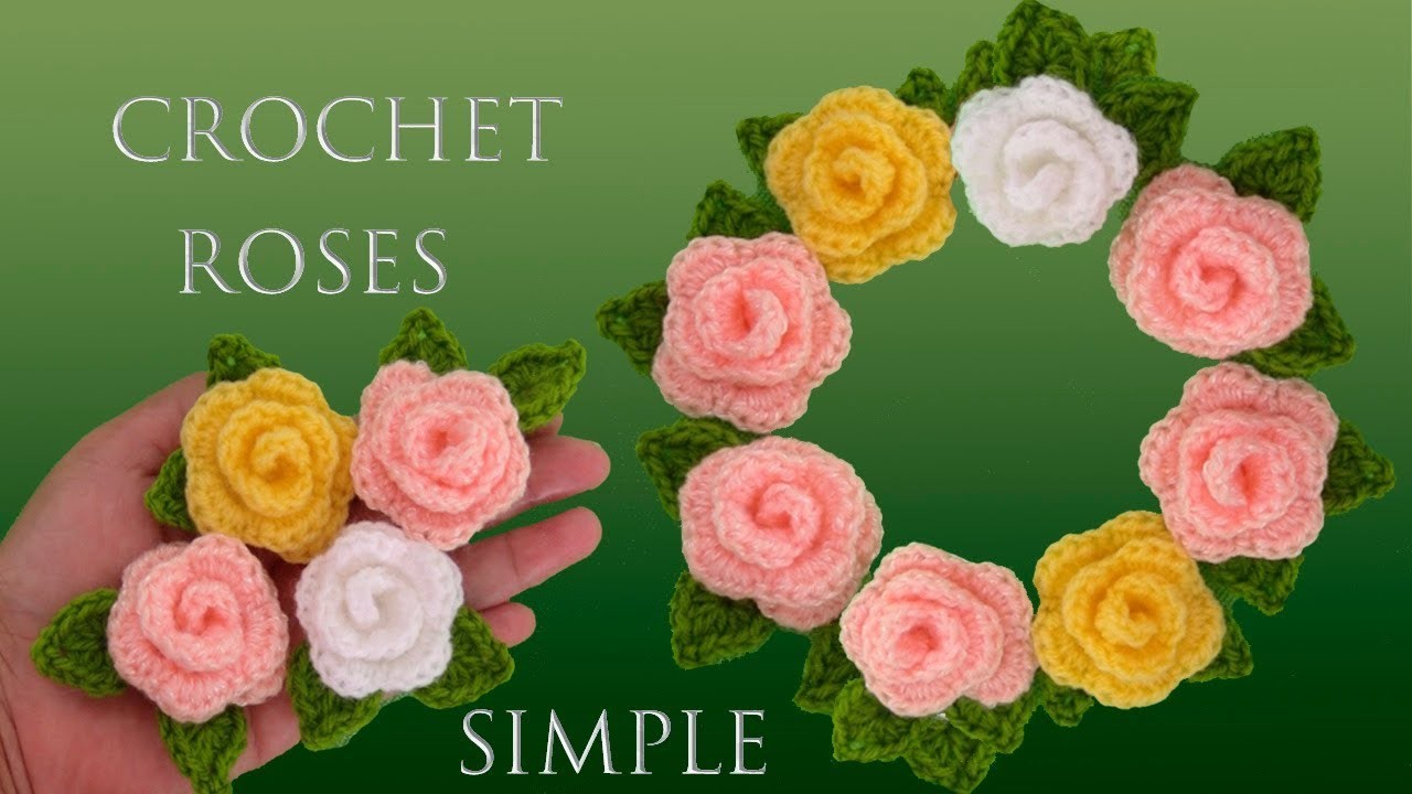 Como hacer rosas 3D en miniatura con hojas a Crochet tejidas paso a paso