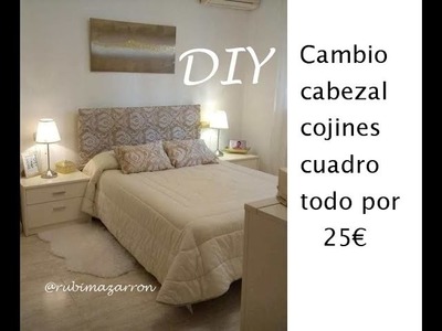 Diy  Nueva funda de cabezal de cama, cojines y cuadro por 25€