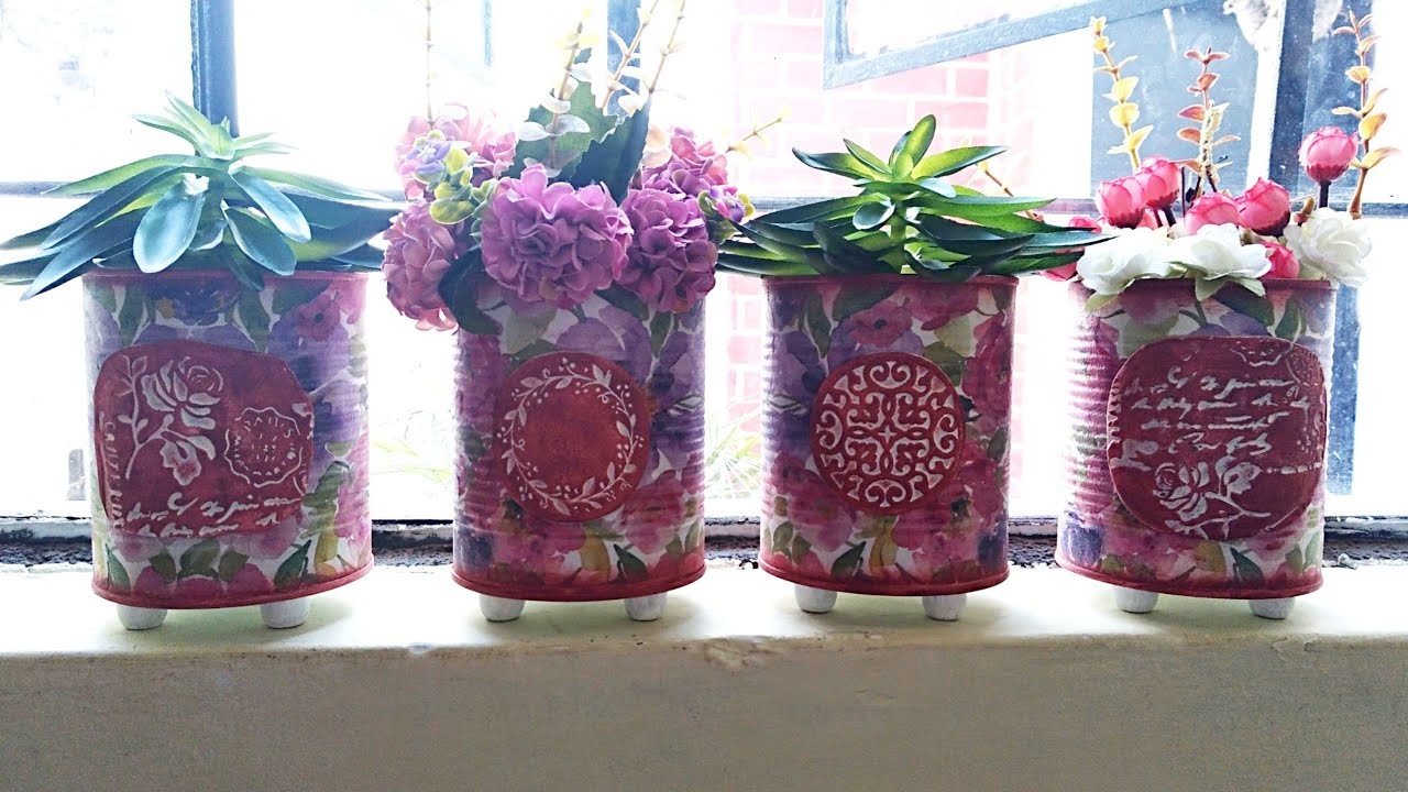 Diy Reciclaje de latas con pintura tiza y decoupage!!