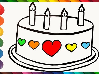 Cómo Dibujar y Pintar una Torta de Cumpleaños de Arcoiris ???????? Dibujos Para Niños