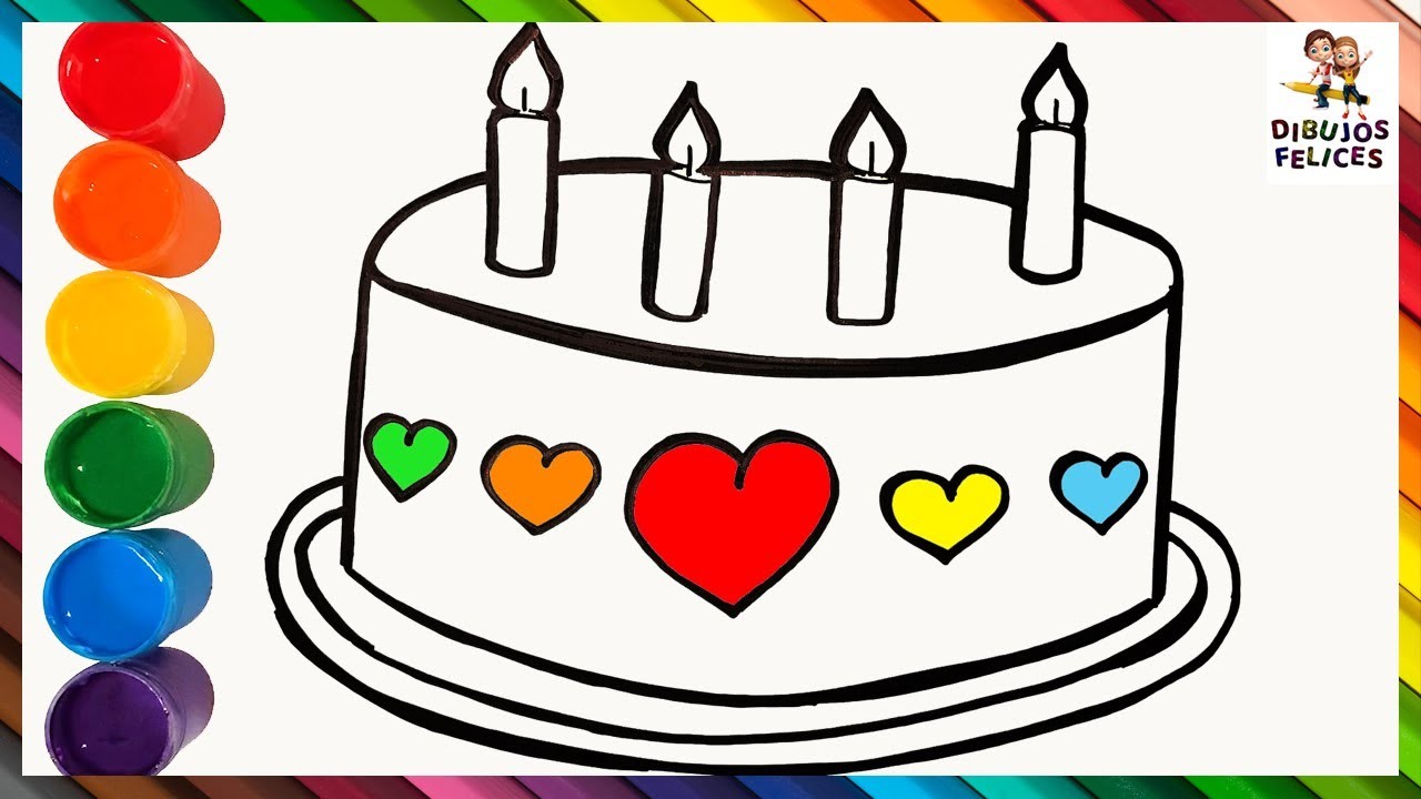 Cómo Dibujar y Pintar una Torta de Cumpleaños de Arcoiris ???????? Dibujos Para Niños