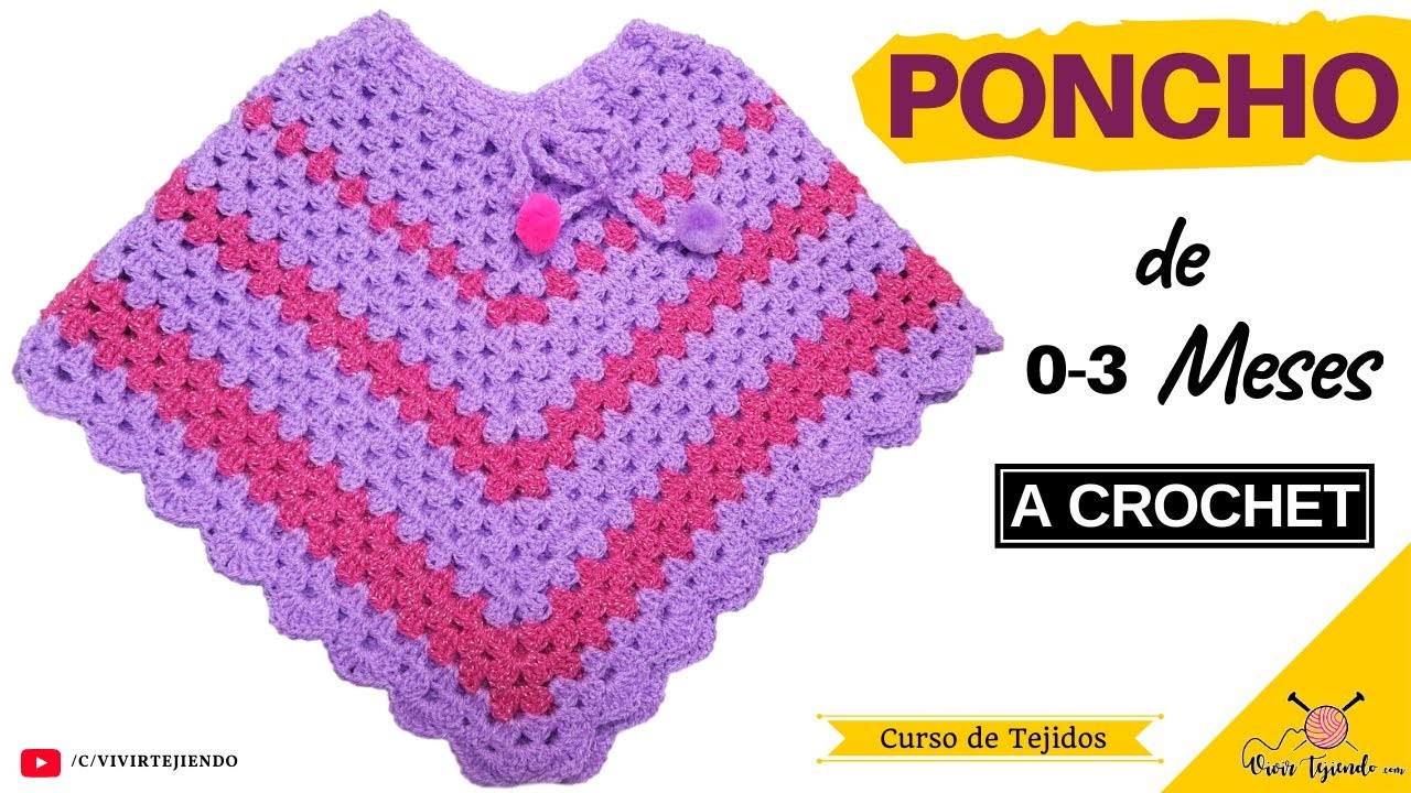 ✅ Como Tejer Poncho a Crochet con Lazo y Pompones ???? Curso Gratis de Tejidos a Crochet Ganchillo