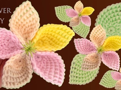 Flores con hojas en forma de plumas en Punto Tunecino tejidas a Crochet paso a paso