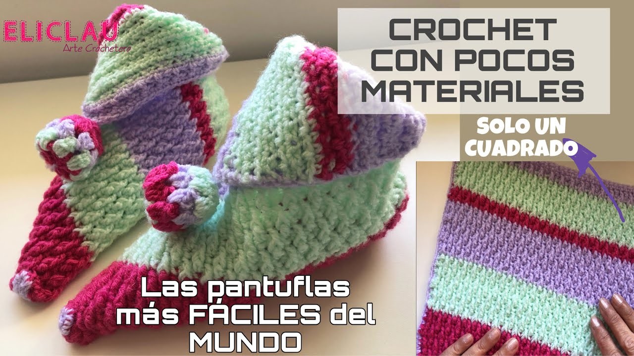 Ideas fáciles a Crochet con poquito material | PANTUFLAS | Nuestra Terapia Crochetera | EliClau