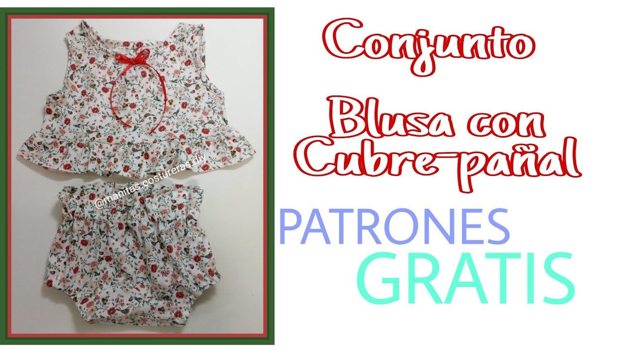 Como hacer #Conjunto de #Bebé #niña #Blusa con #Cubrepañal o #braguita Patrones Gratis #Costura #DIY