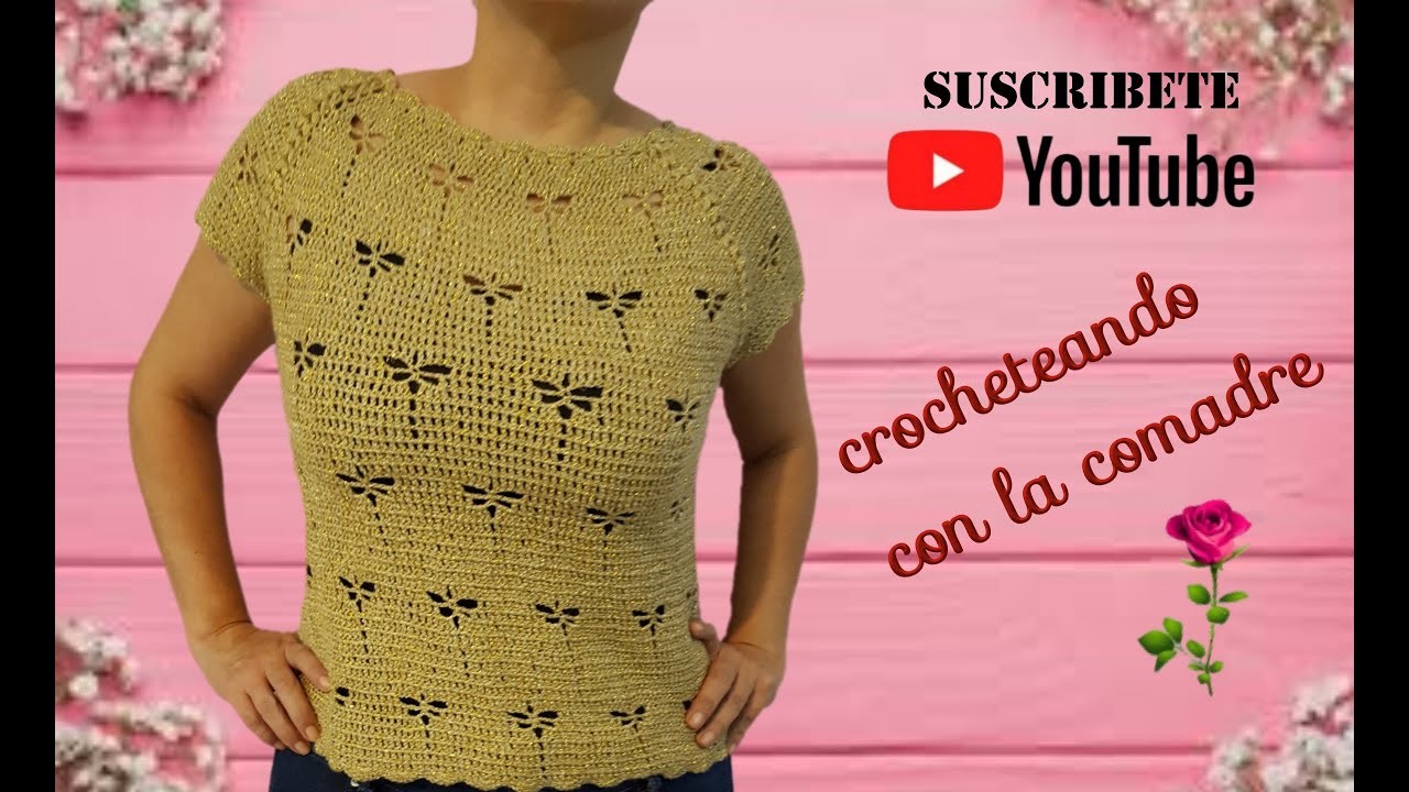 Blusa elegante tejida a crochet con puntada libelulas parte #2crocheteando con la comadre????????
