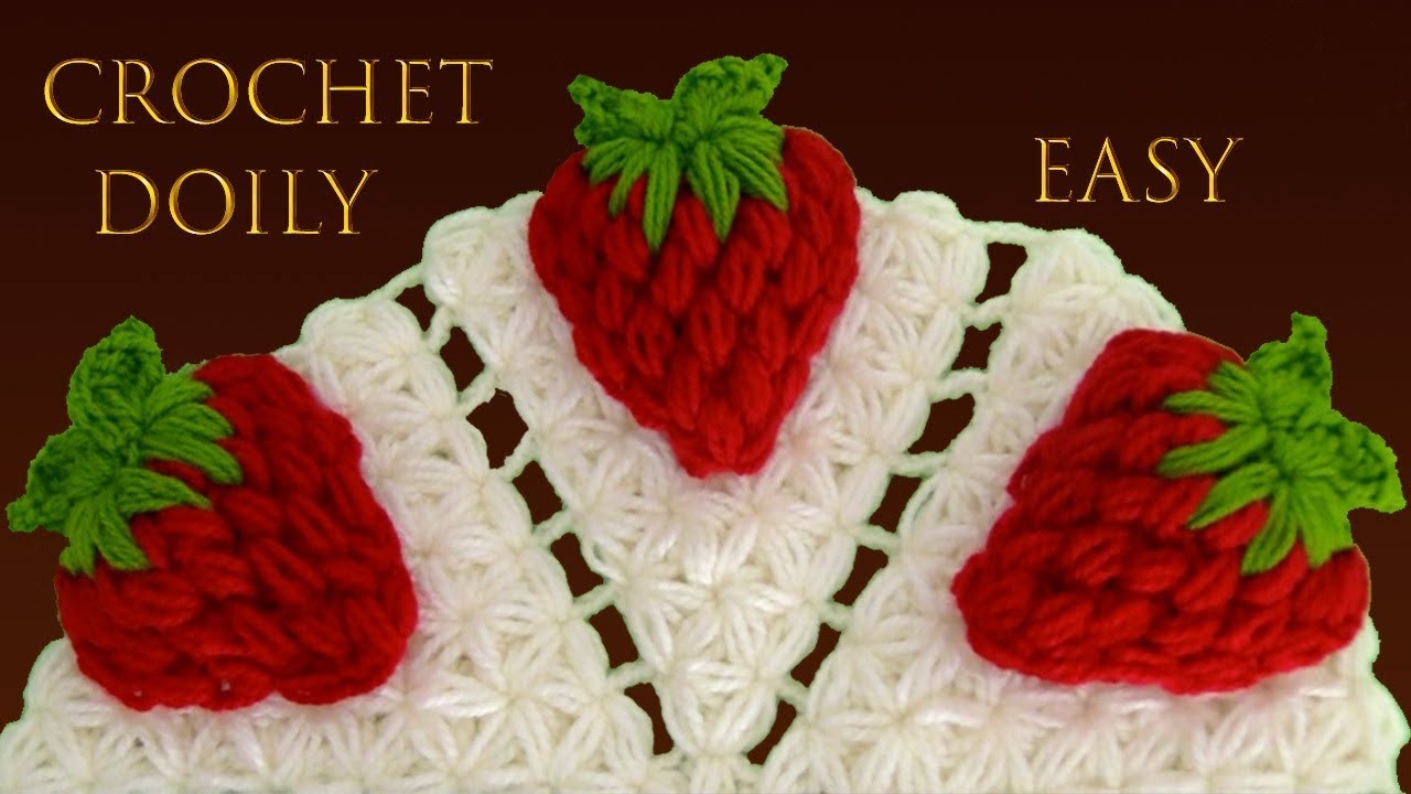Centro de mesa de fresas 3D con hojas tejido a Crochet en punto jazmín paso a paso