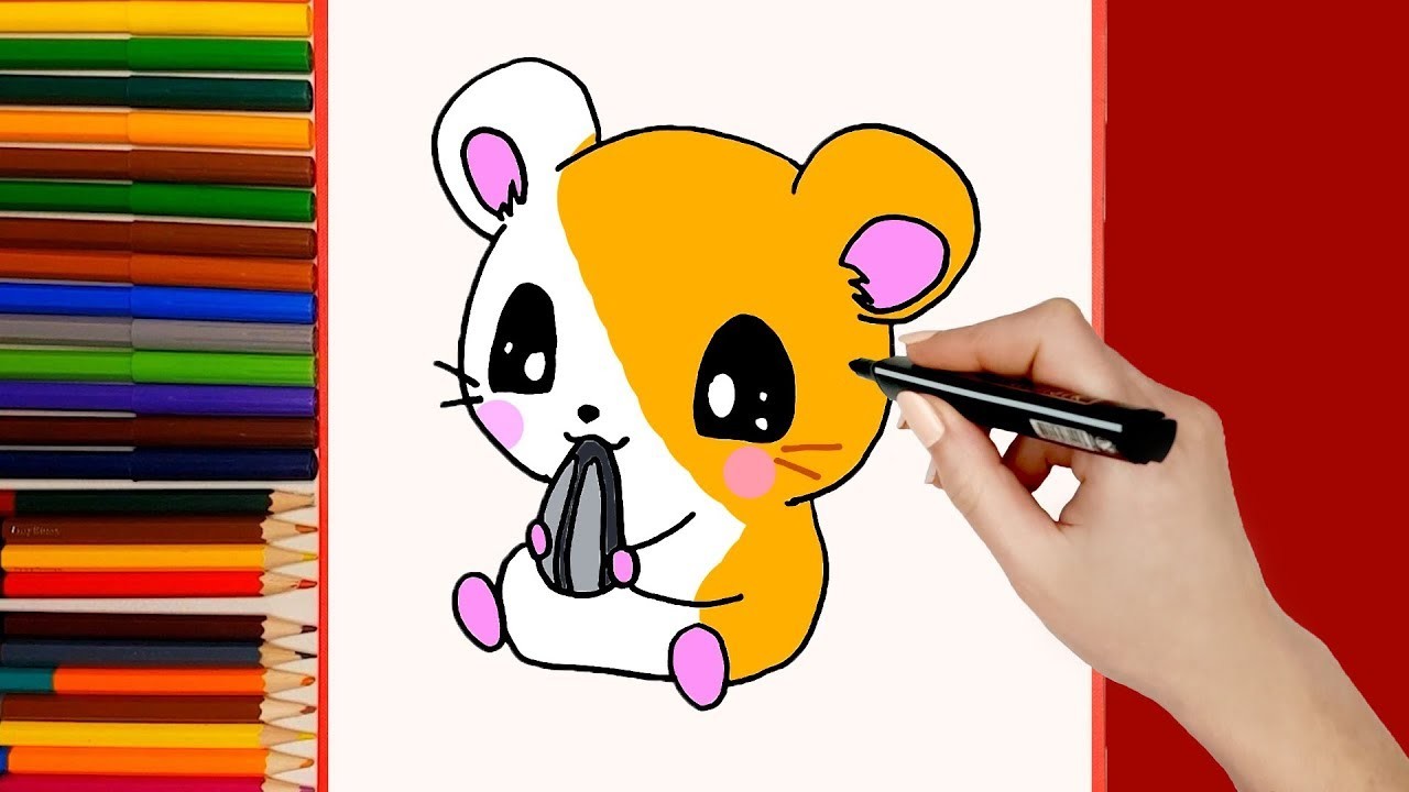 Cómo dibujar Hámster Kawaii para niños. Dibujos para colorear Hámster para niños